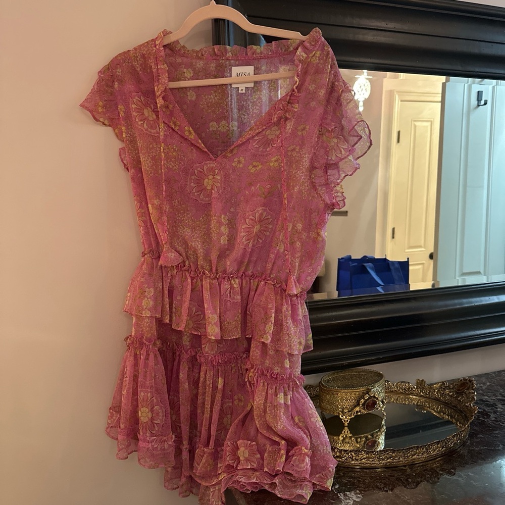 MISA Los Angeles Pink and Green Floral dress - Picture 2 of 3